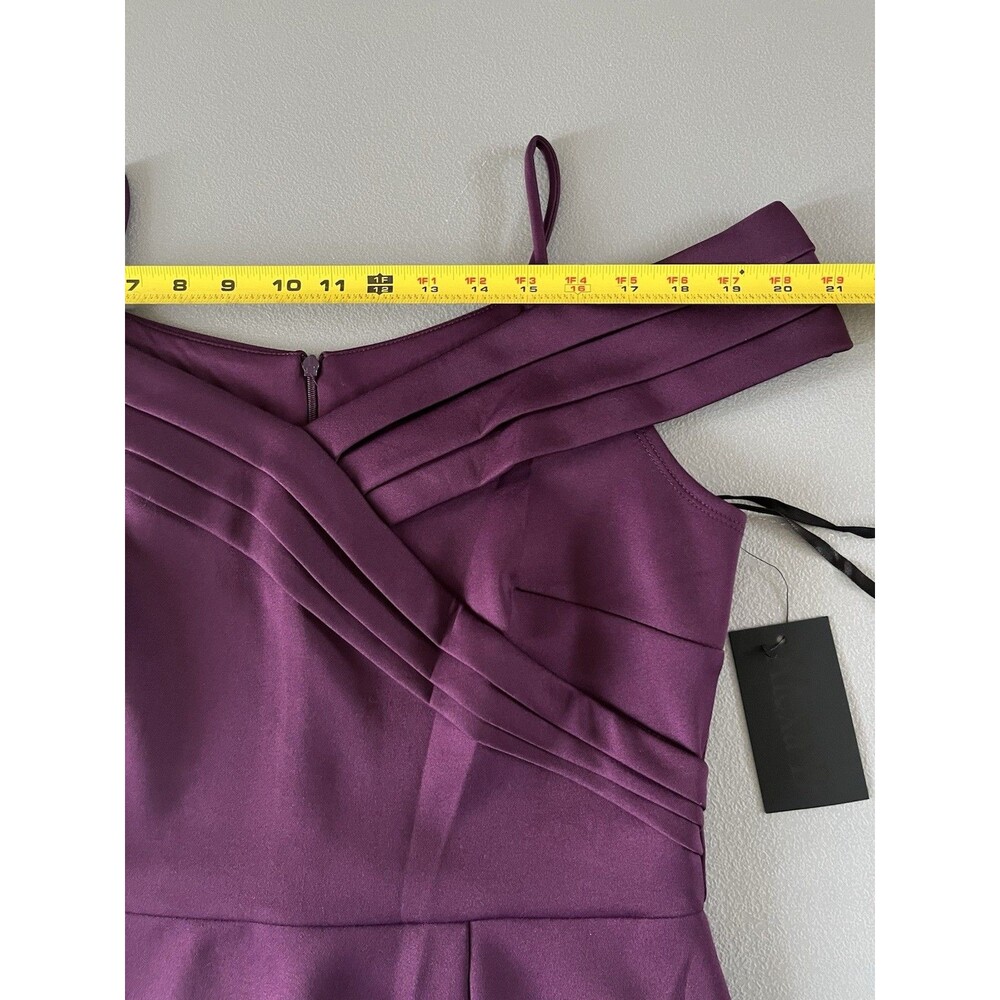 Alexa B Evening Gown Womens Size 12 Purple Off Shoulder Pleats Slit Maxi Party - Picture 5 of 12